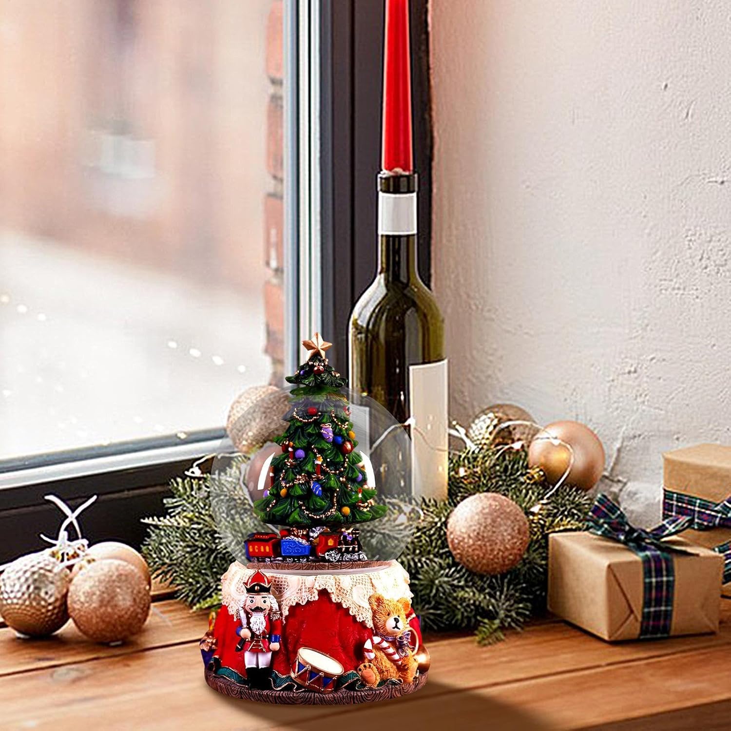 くるみ割り人形レッドミュージックLEDスノードーム